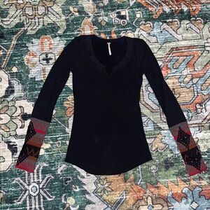 Navy Free People Waffle Knit Long Sleeve